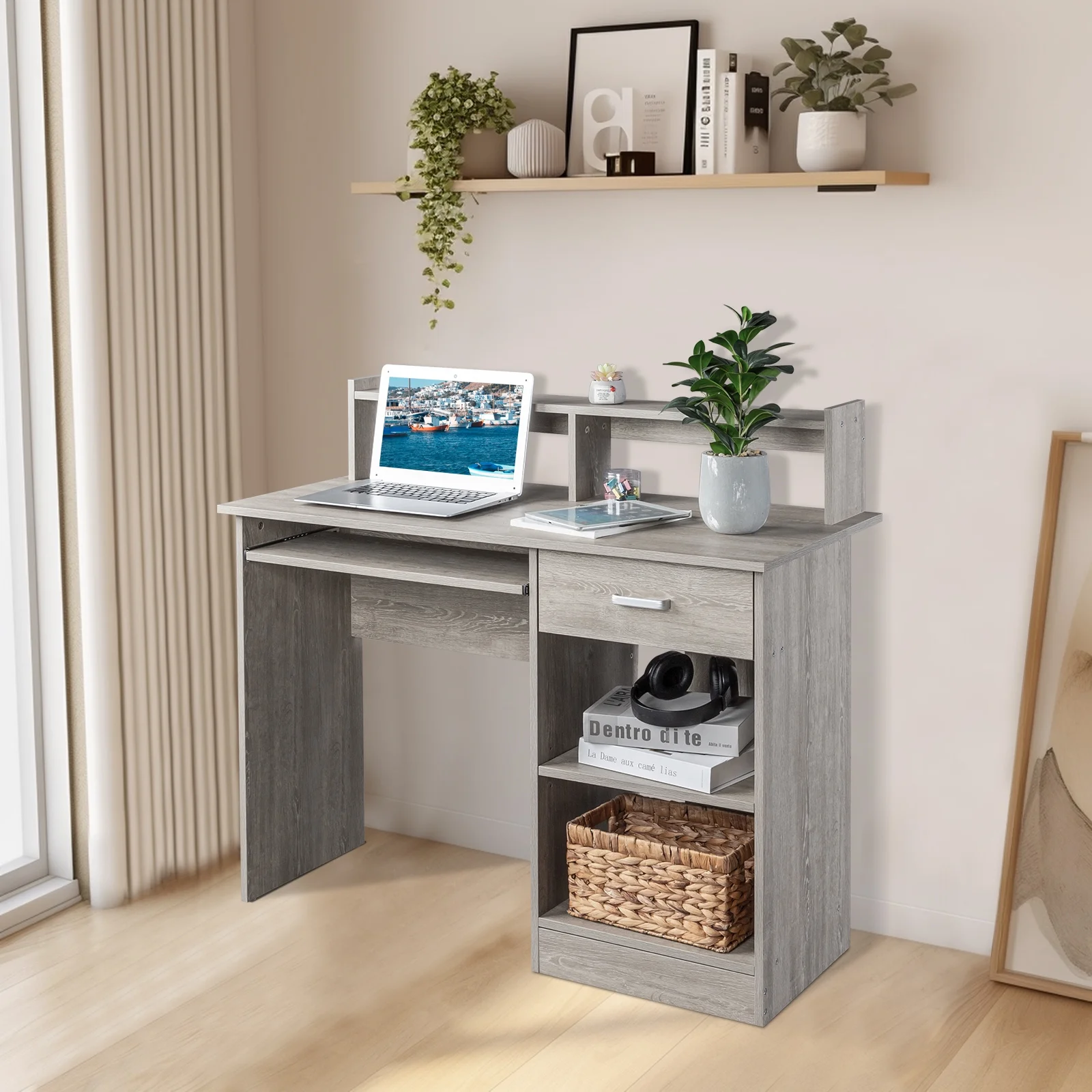 Ktaxon Computer Desk Home Office Workstation Laptop Table Drawer Shelf Furniture White