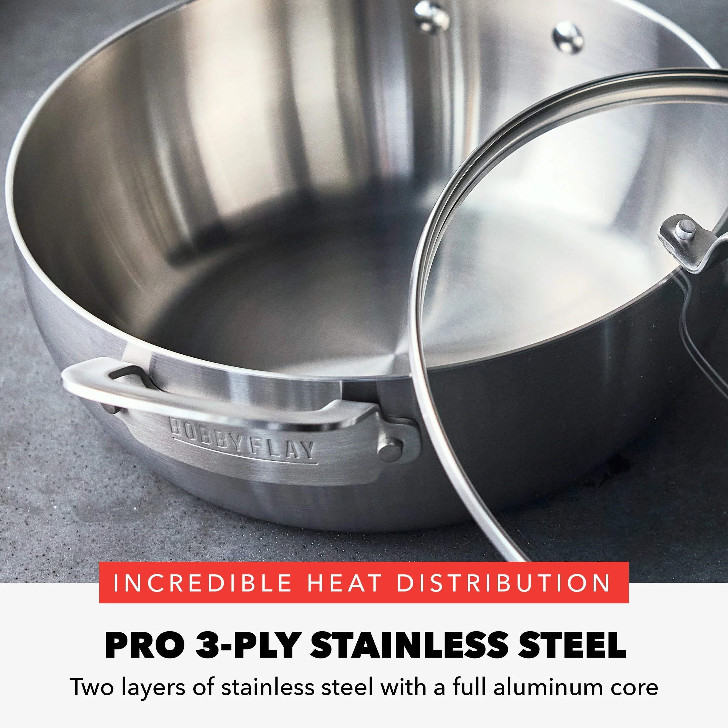 GreenPan Bobby Flay 10-Piece Stainless Steel Cookware Set, Ceramic Nonstick Fry Pans, Dishwasher Safe