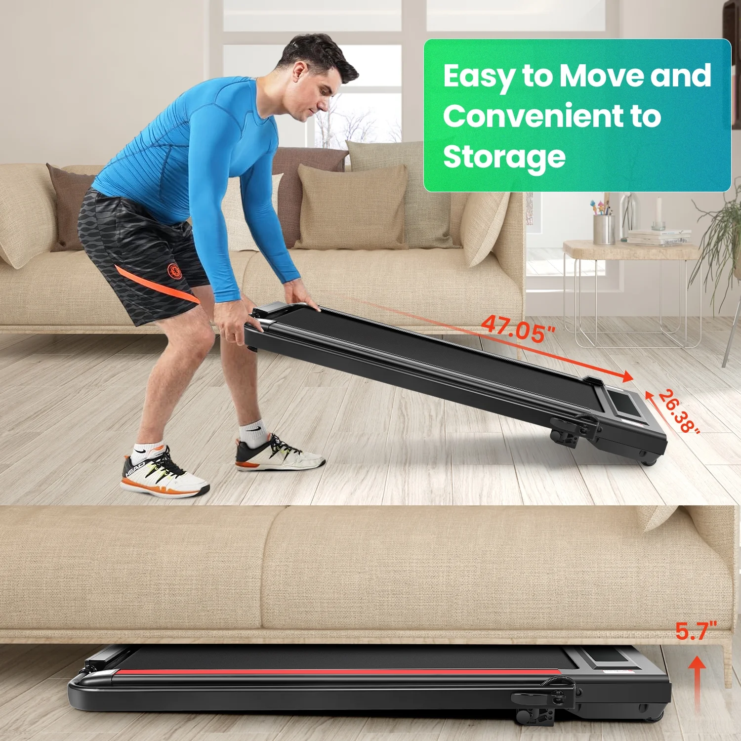 2 in 1 Walking Pad Treadmill with Incline, 2.5HP Under Desk Treadmill with Handle Remote Control & LED Touch Screen for Home Office Workout, 300lbs Weight Capacity Black & Green