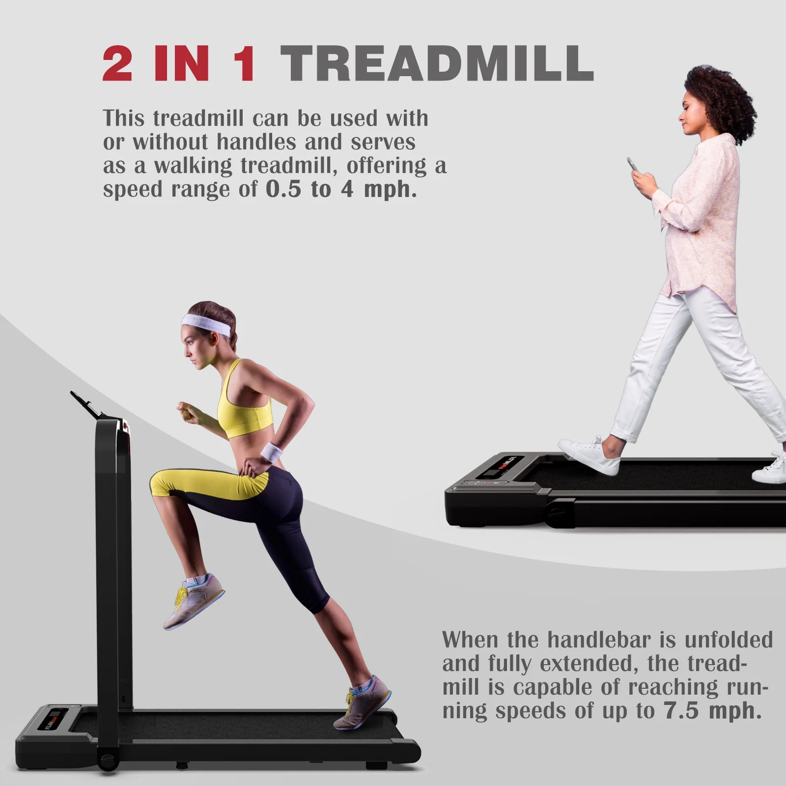 [TREADMILL CLEARANCE] FYC 2.5HP Folding Treadmill with Adjustable Height Desk & Incline - Compact Electric Treadmill Bluetooth Speaker for Running Walking Foldable Portable  (Silver)
