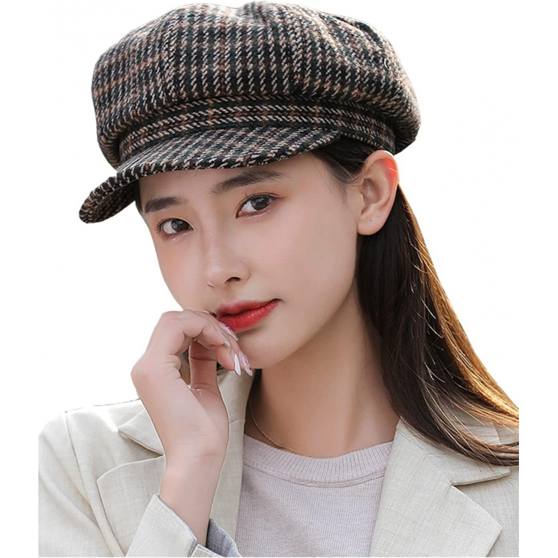 Women's Newsboy Cap Retro Plaid Octagonal Hat