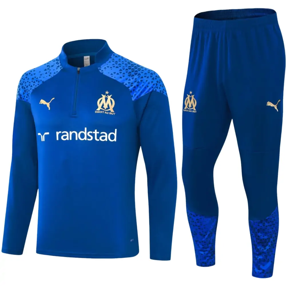 2023/2024 Olympique de Marseille Half-Pull Training Suit Blue Football Jersey Set