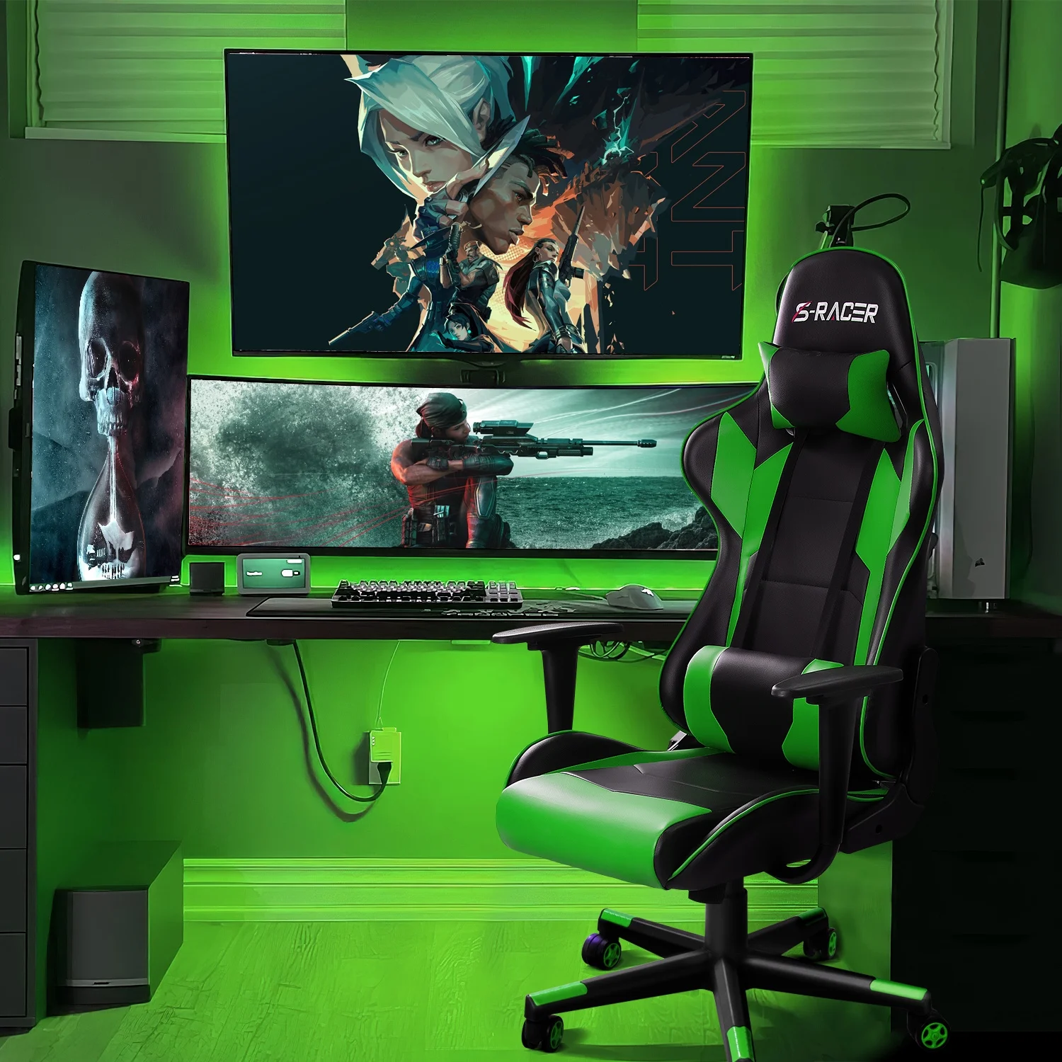 Homall Gaming Chair Office Chair High Back Computer Chair Leather Desk Chair Racing Executive Ergonomic Adjustable Swivel Task Chair with Headrest and Lumbar Support, Purple