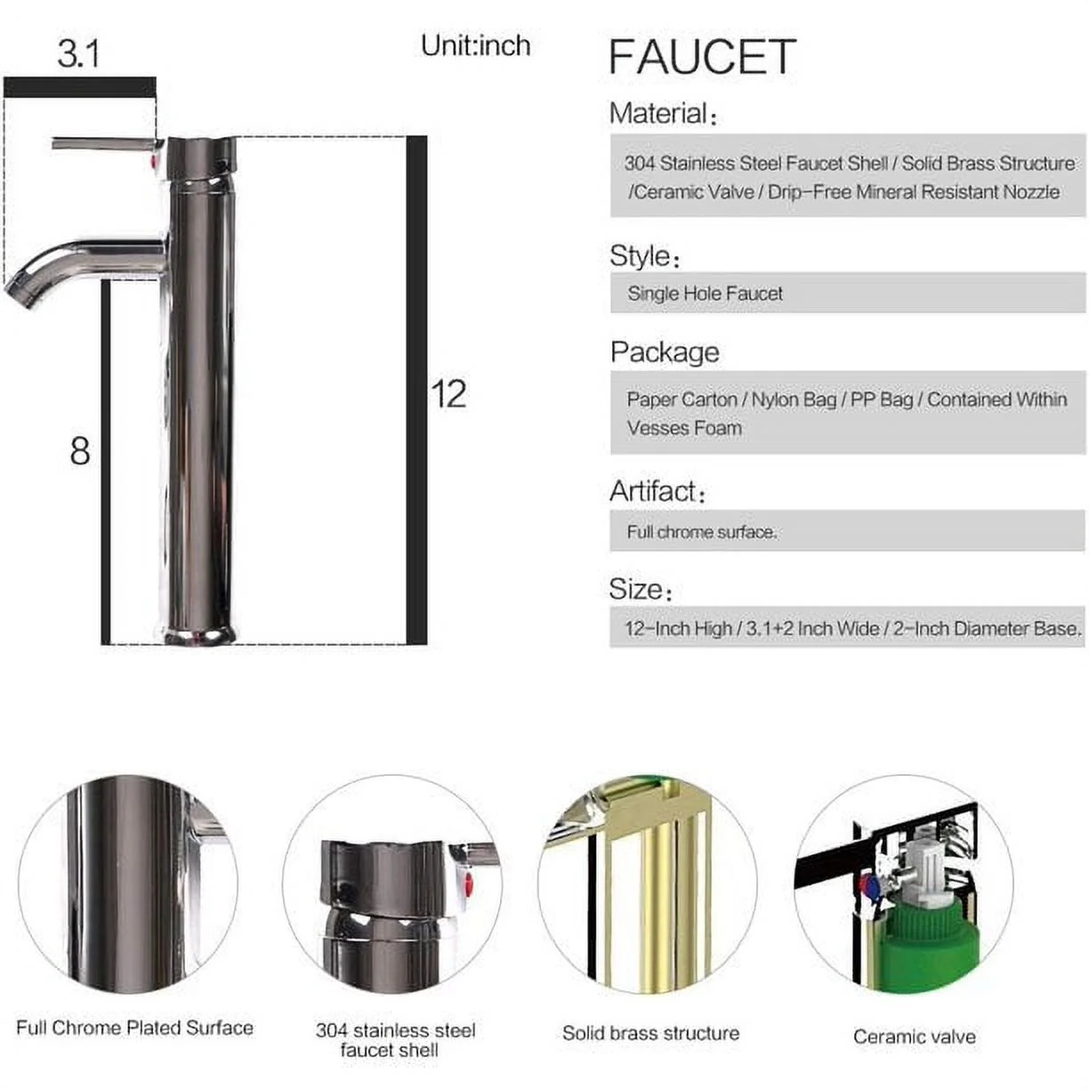PULUOMIS Vessel Sink and Faucet Combo Bath Sinks with Mounting Ring and Pop Up Drain Round Bowl Basin Brown