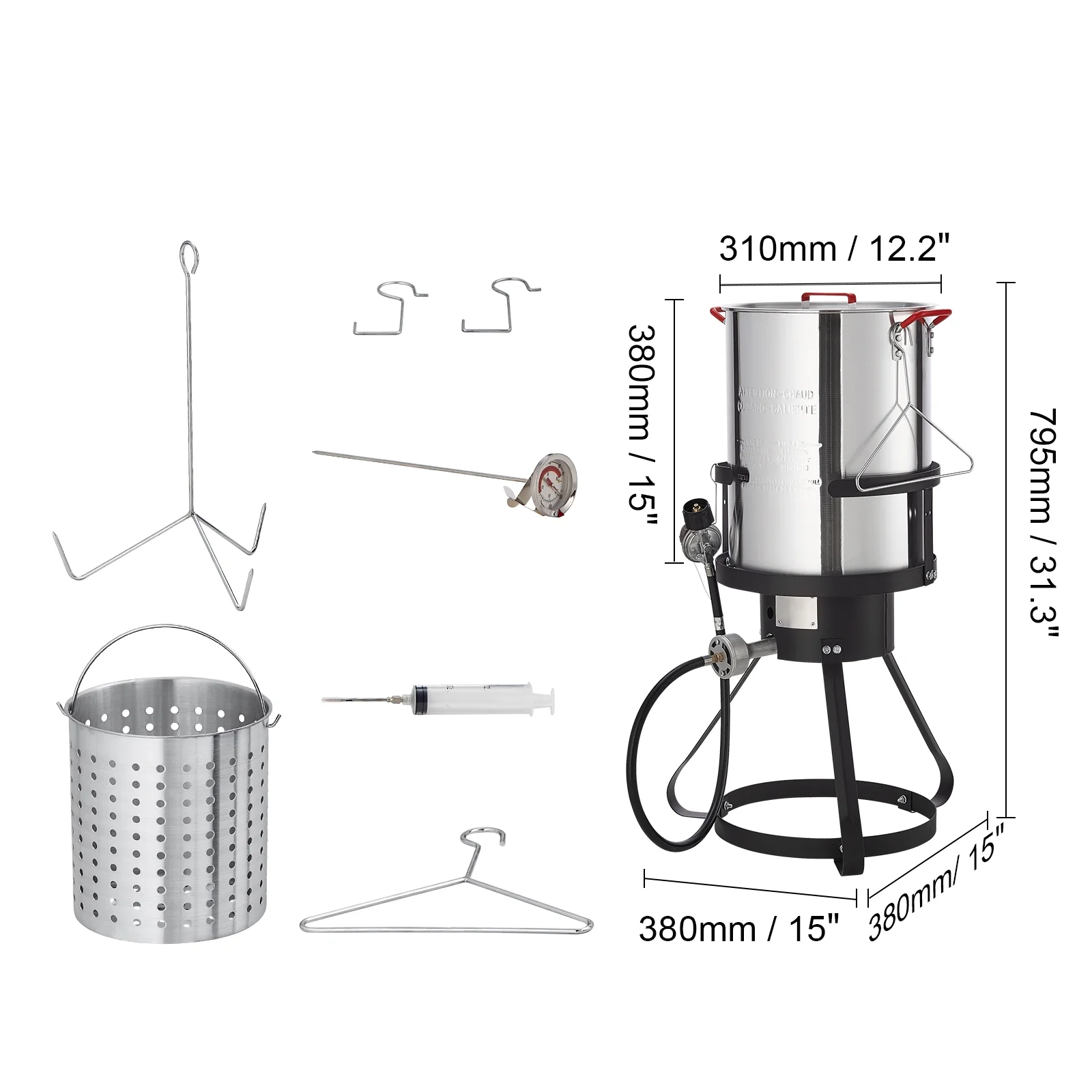 KFFKFF Deep Fryer for Turkey, Set of 30-qt Boiler Steamer Cooker, Outdoor Aluminum Pot for Seafood Frying, Propane Gas Boiler with 54,000 BTU Burner, Comes with Basket, Poultry Rack