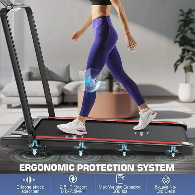 2 in 1 Folding Walking pad Treadmill, Jogging Running Under Desk Treadmill with Remote Control,Portable-Slim-Compact Treadmill for Home&Office（Black）