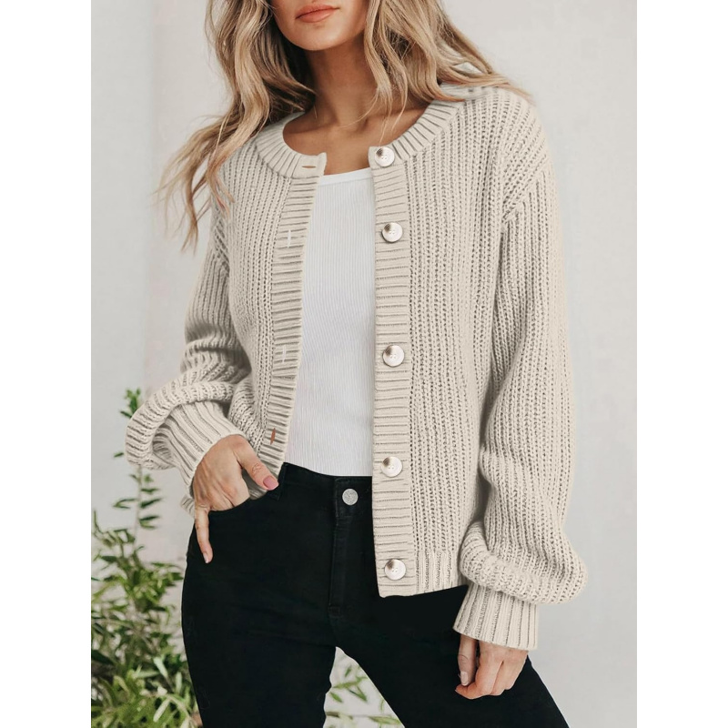 Women's Chunky Knit Open Front Sweater Crewneck
