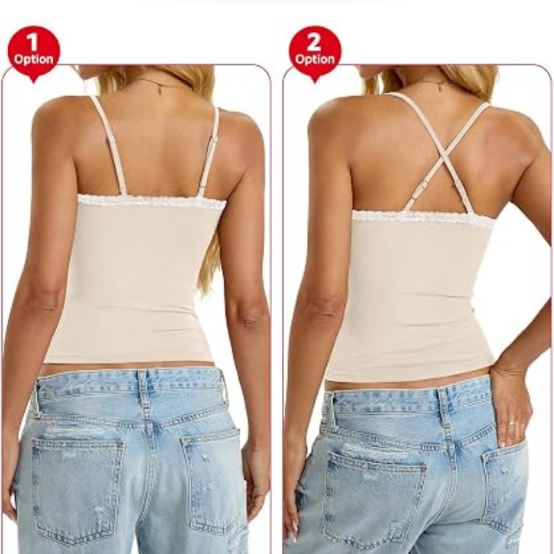 Womens Lace Camisole Cotton Scoop Neck Top Sexy Y2K Summer Clothes