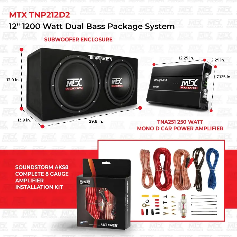 12-Inch Dual 1200W Car Subwoofer Package – Includes Amplifier & Full Installation Kit