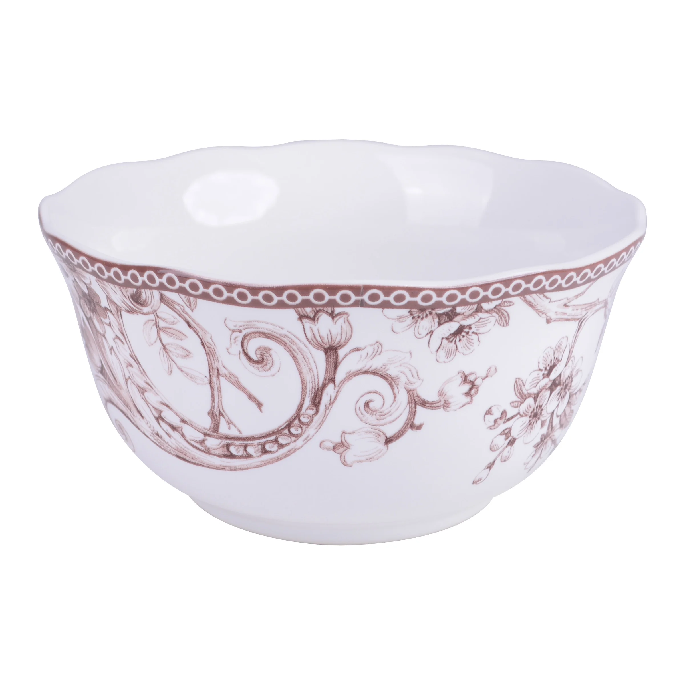 222 Fifth Adelaide Brown on White Porcelain 12 Piece Dinnerware Set, Plates & Bowls, Service for 4
