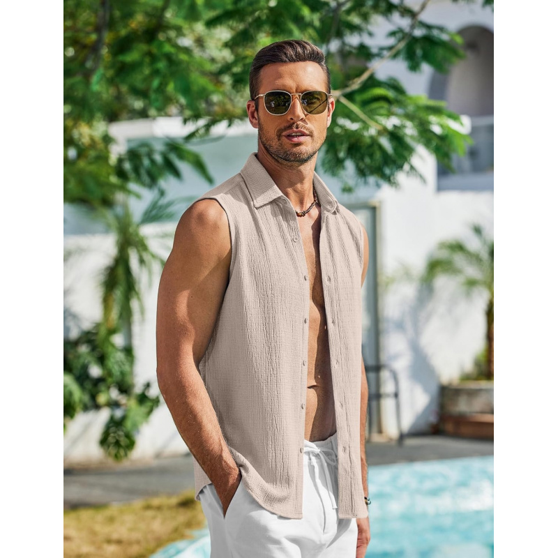 Men's Summer Sleeveless Shirts Beach Knit