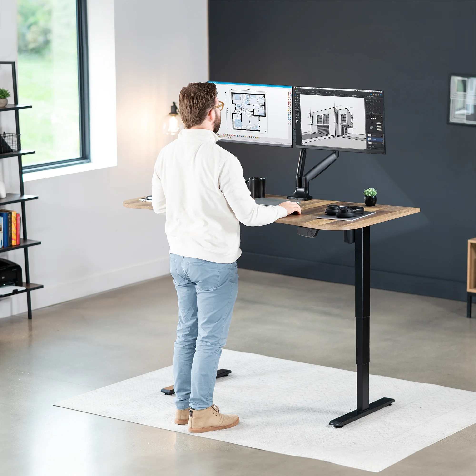 VIVO Reclaimed Wood / Black 63�?x 32�?Electric Height Adjustable Stand Up Desk