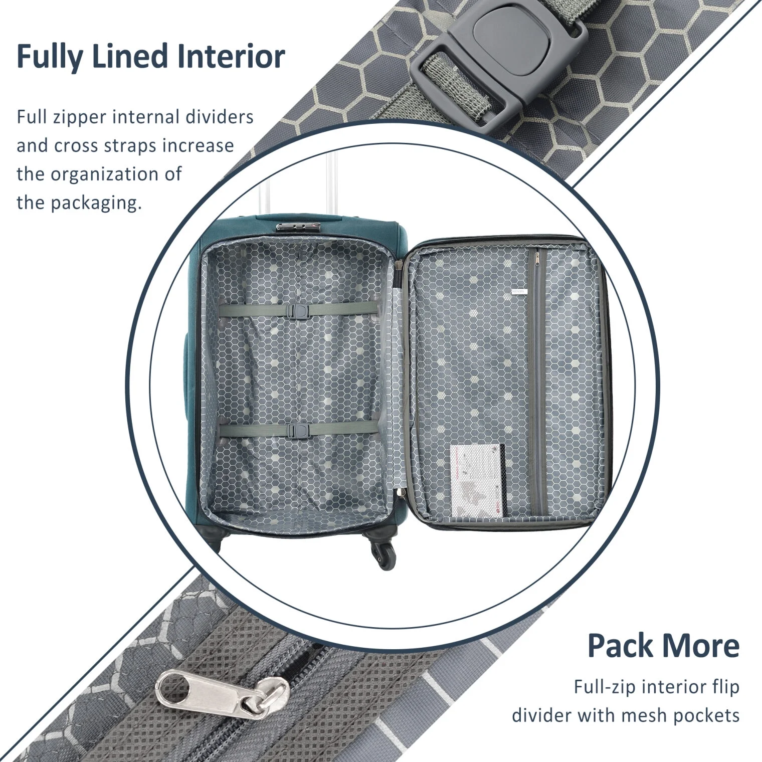 Expandable Softside Luggage Sets 3 Piece,Upright Spinner Suitcases with Wheels,Lightweight Carry on Luggage Travel Set,Green