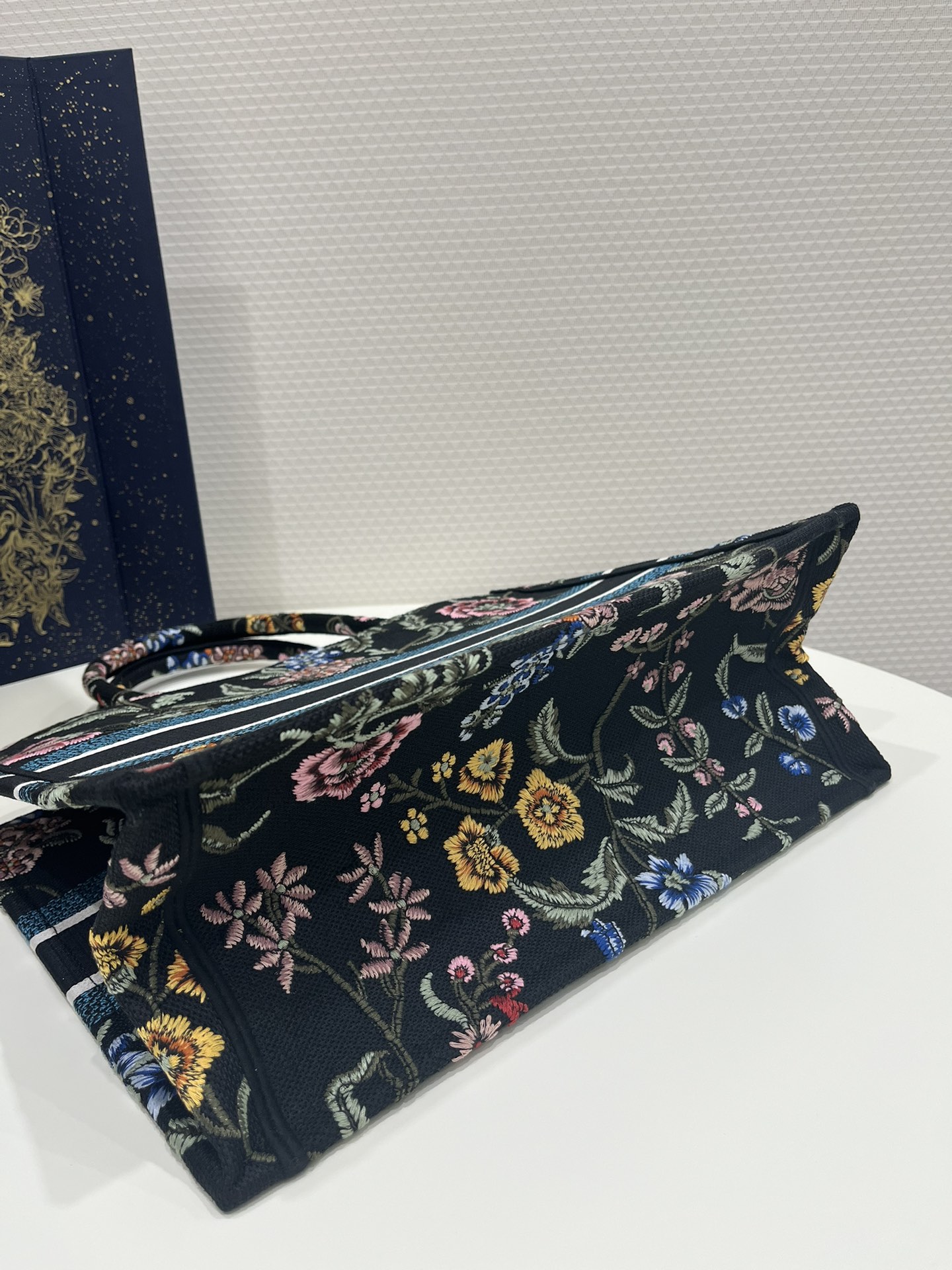 Dior Book Tote Medium Black Multicolor Dior Petites Fleurs Embroidery