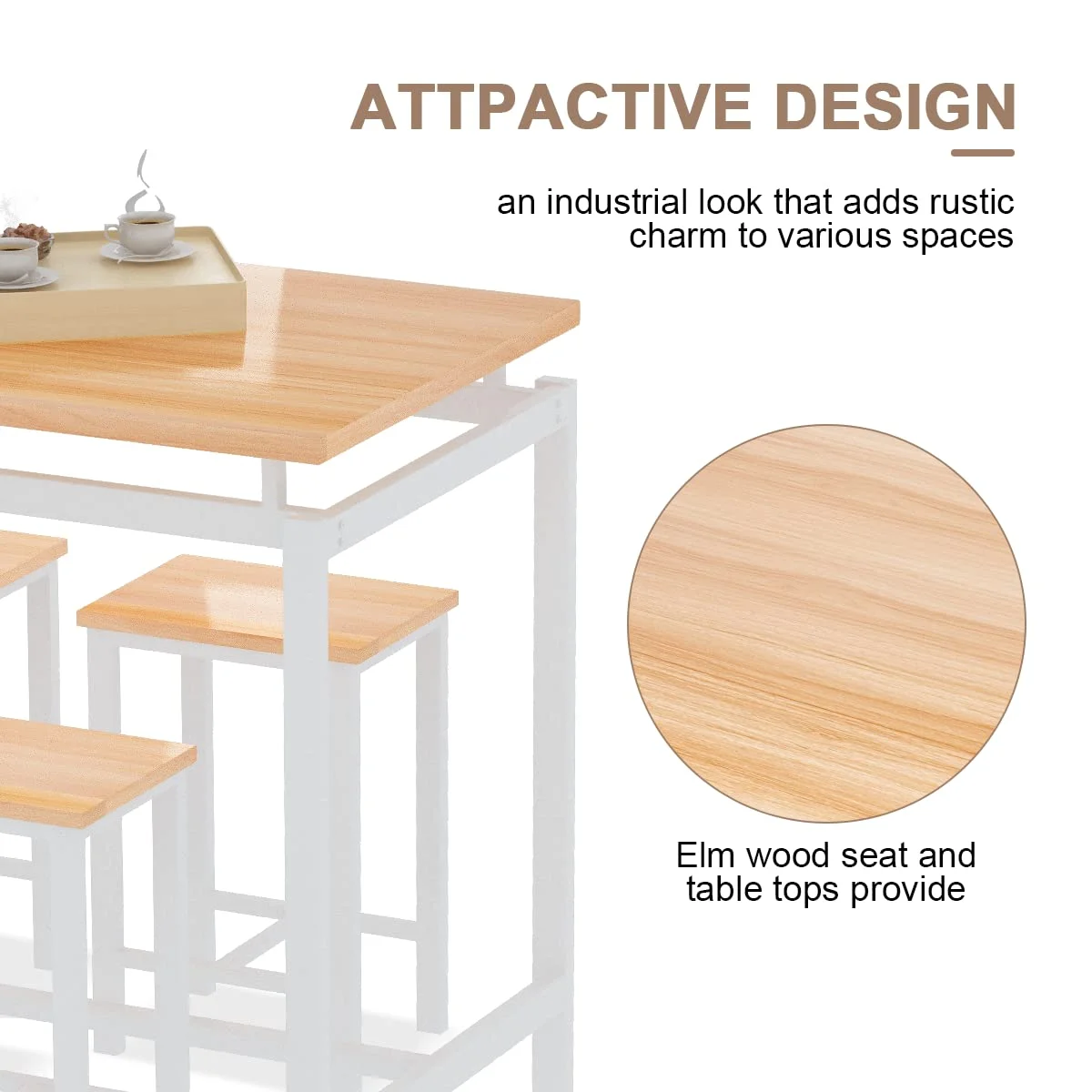 AWQM Bar Table Set,5 Pcs Dining Table Set,Counter Height Table with 4 Chairs, Kitchen Table and Chairs for 4, Wood Pub Table Set, Dining Room Table Set for Small Space,Beige