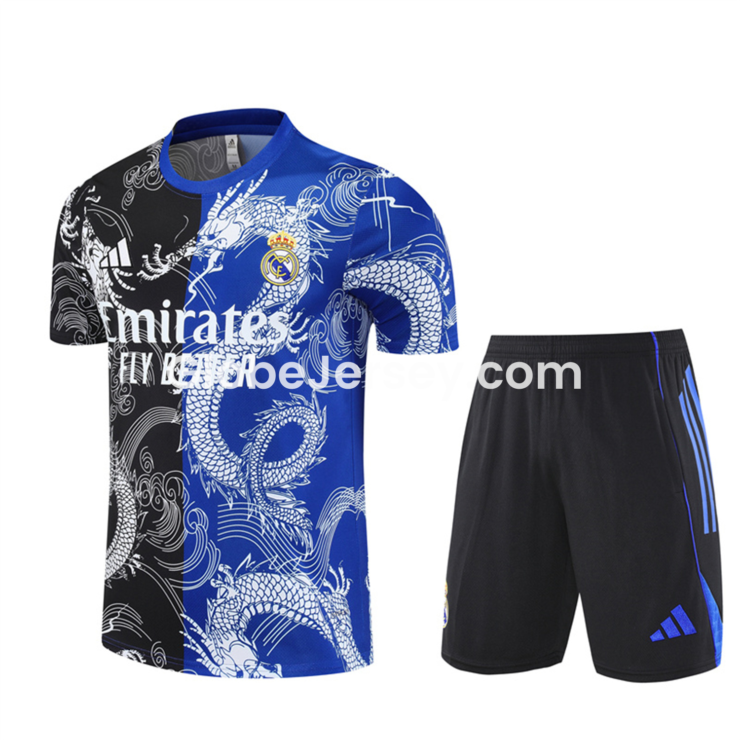 Real Madrid 25-26 Short-Sleeve Training Set - Blue Black Dragon Top & Black Shorts