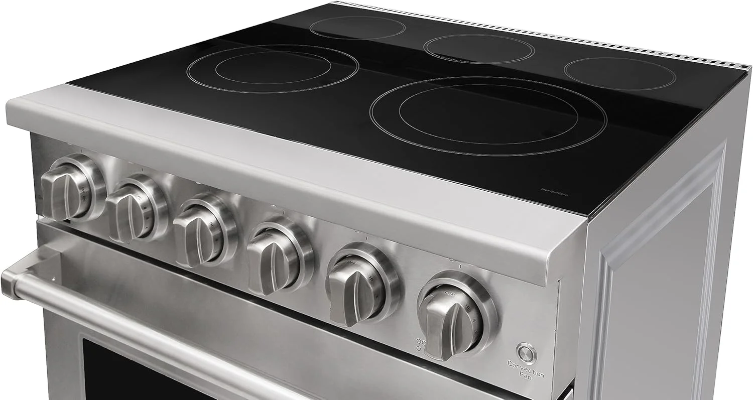 30 inch Professional Electric Range with 5 Heating Elements Cooktop, 4.55 Cu. Ft. Convection Oven Capacity, Smooth Glass Top, in Stainless Steel, KOS-30RE06H (Stainless Steel)