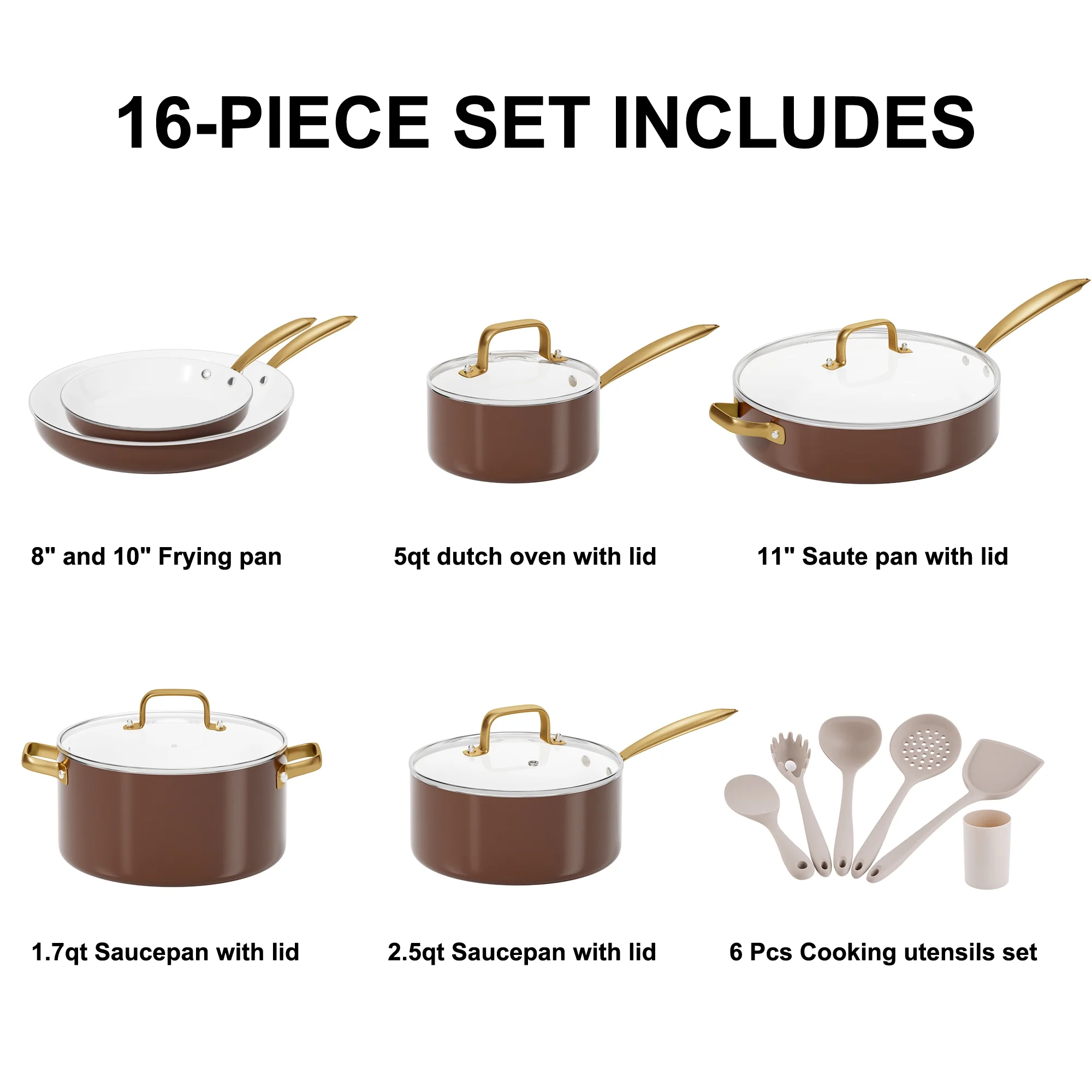 Caannasweis 15 Pieces Ceramic Cookware Sets, Nonstick Pots and Pans Lightweight Cookware Set with Cooking Utensils Set