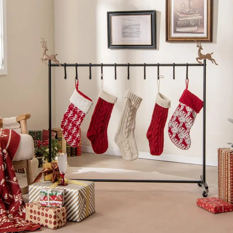 10-Slot Rolling Christmas Stocking Holder — Wheeled Stand for Easy Placement and Storage