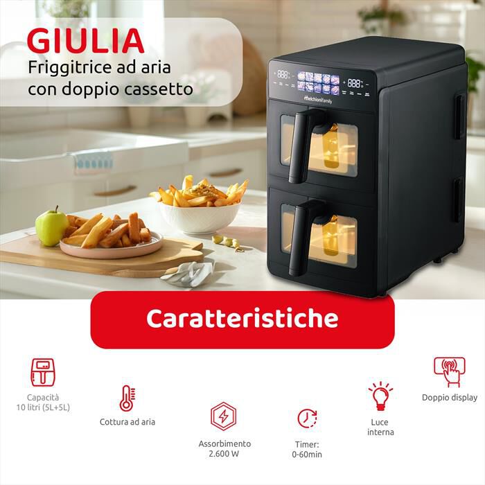 MELCHIONI FAMILY - Friggitrice ad Aria 10L 2600W GIULIA-Nero / Pastica