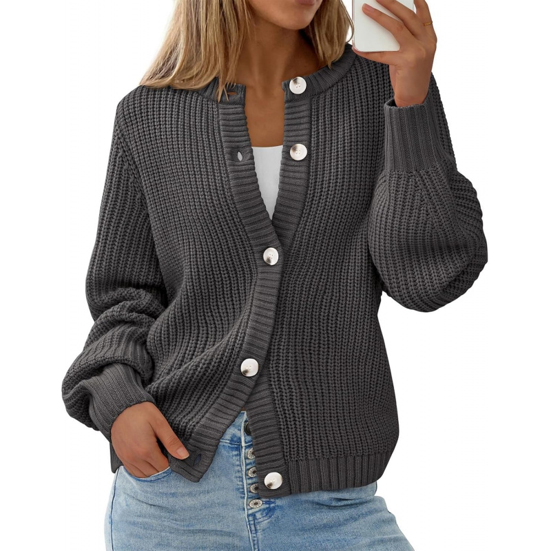 Women's Chunky Knit Open Front Sweater Crewneck
