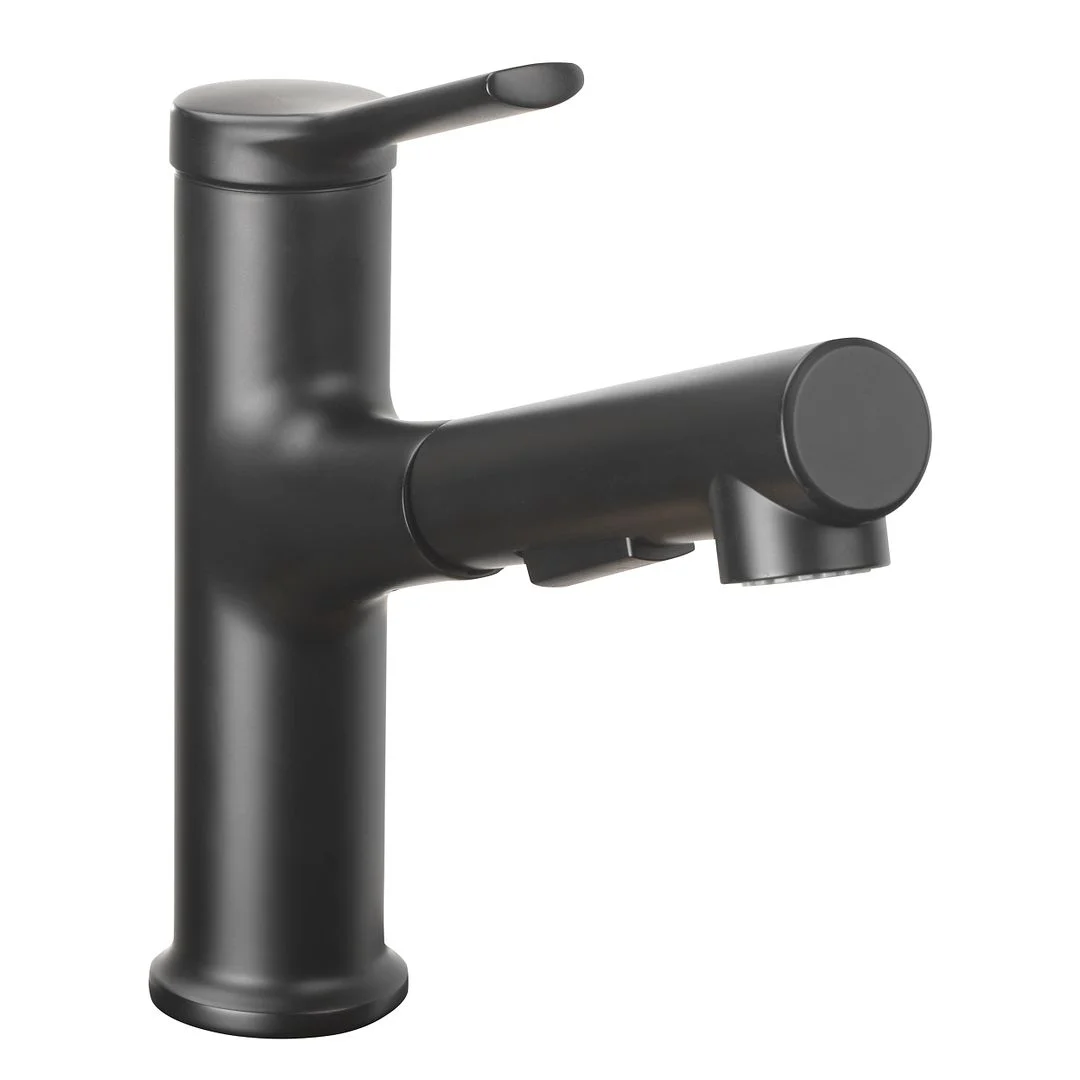 Better Homes and Gardens Pull-Out Bathroom Sink Faucet with Pop-Up Drain and Optional Deckplate, Matte Black