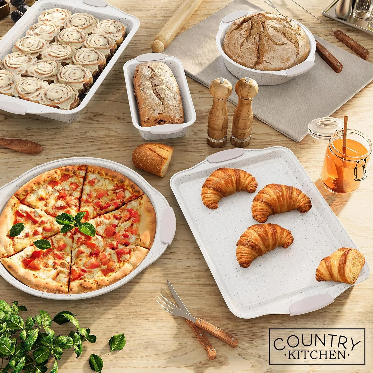 Country Kitchen 10-Piece Nonstick Bakeware Set - Stackable Pots and Pans, Black