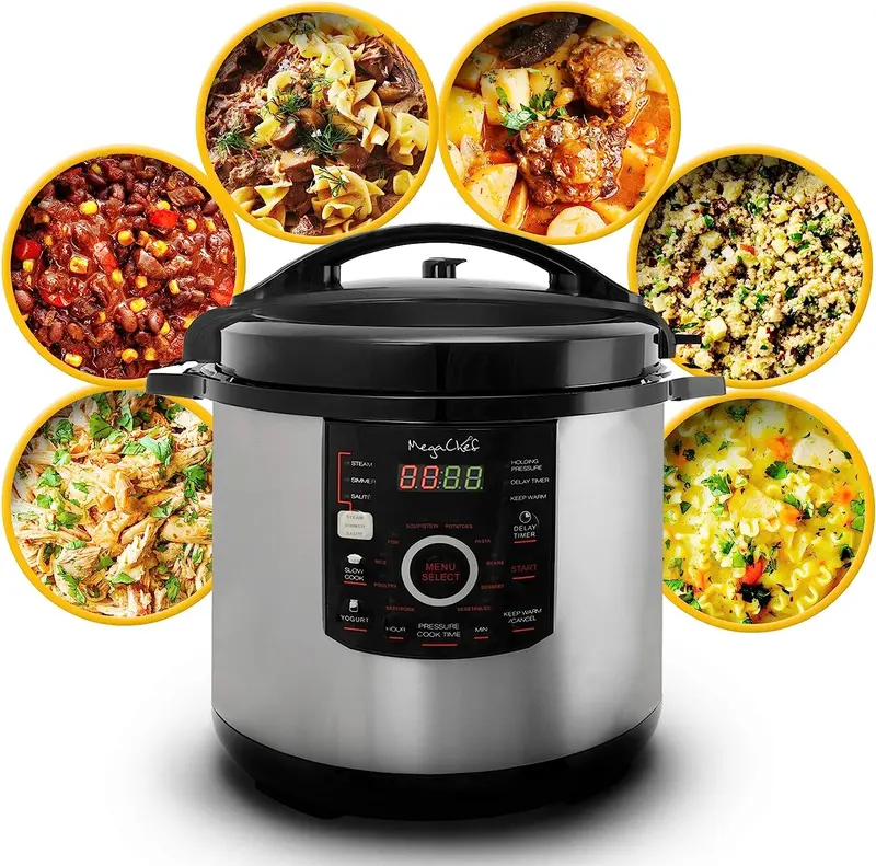 12-Quart Digital Pressure Cooker – 15 Preset Programs. Tempered Glass Lid. Silver Finish