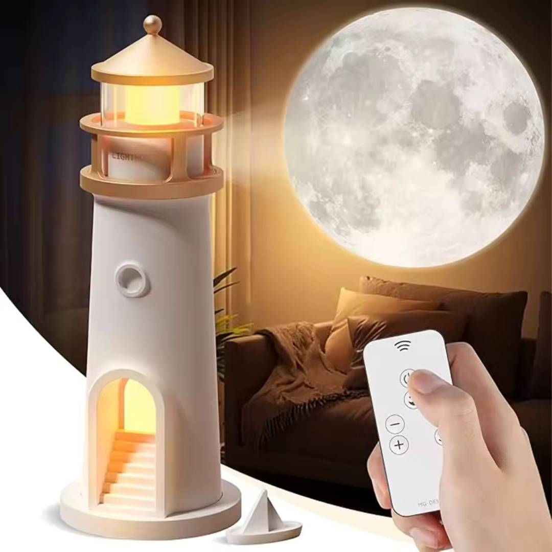 Moonlight Lighthouse Projection Light， USB Rechargeable Lighting, Bedroom Bedside Lamp