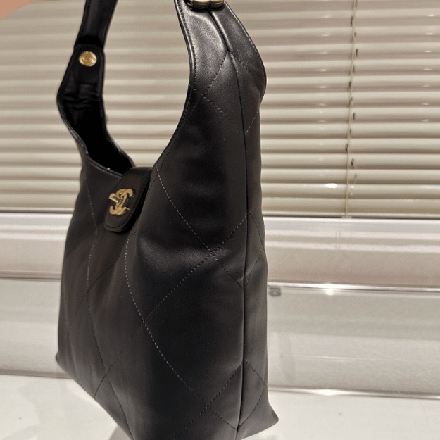Chanel 25P Hippie Hobo Bag Black 9.8 Inches