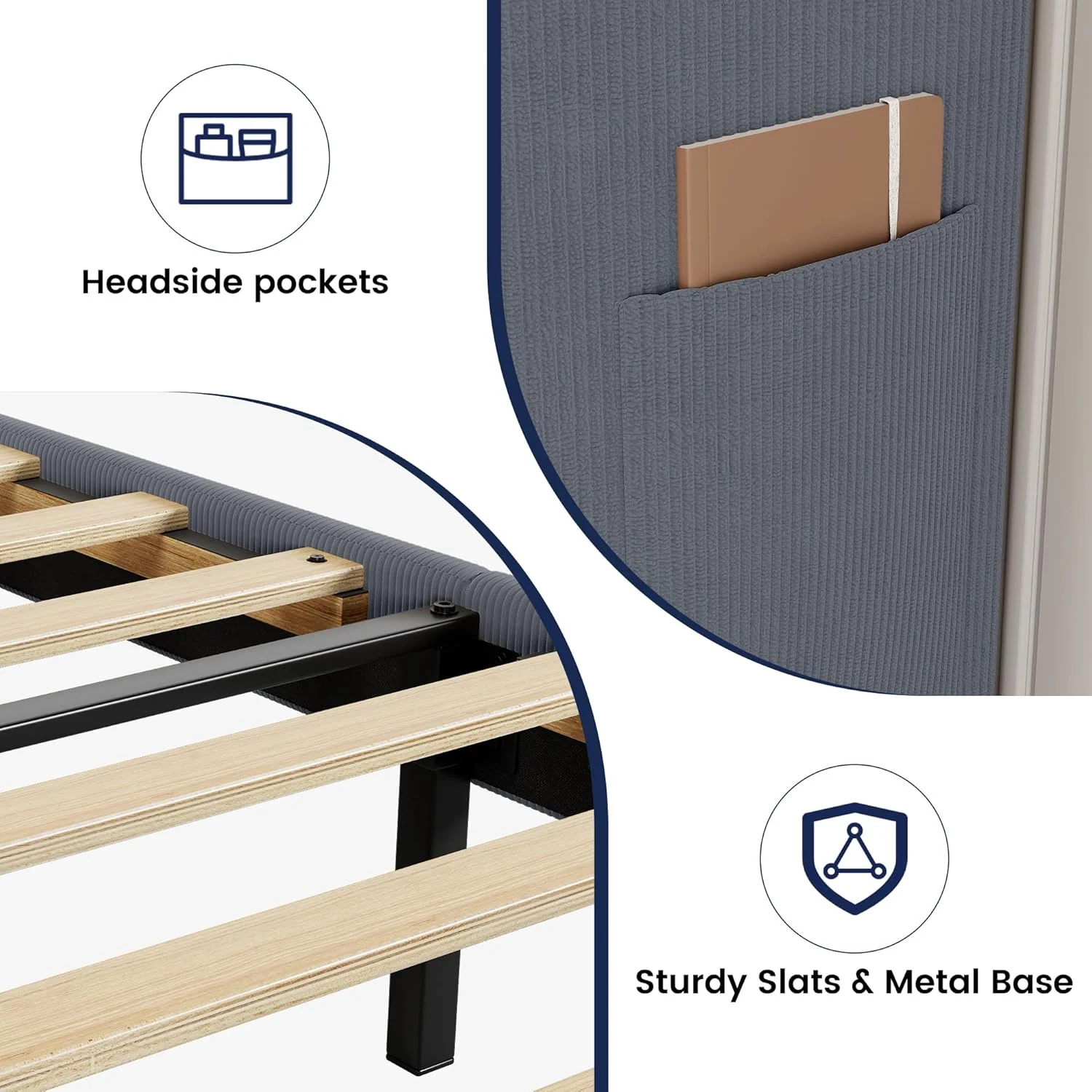 Full Size Bed Frame with Wingback Headboard,Luxurious Velvet Upholstered Platform Bed Frame with Wooden Slat Support,No Box Spring Required,Easy Assembly,Dark Gray