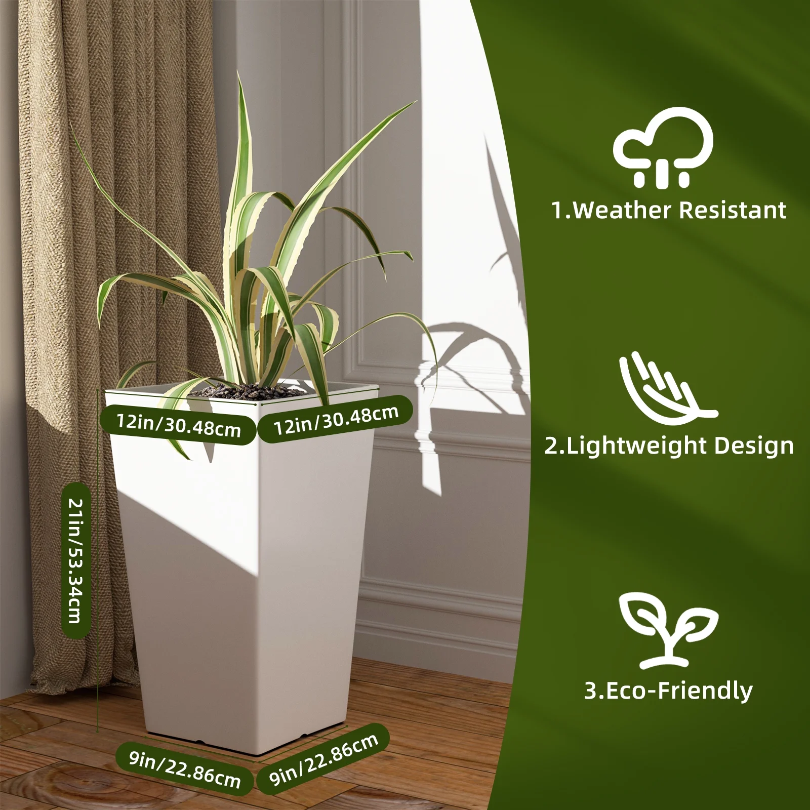 QCQHDU Large Planters for Outdoor Plants Flower Pots Set of 2,Tall Planters for Outdoor Plants,21 inch Outdoor Planters for Front Porch Planters��White��