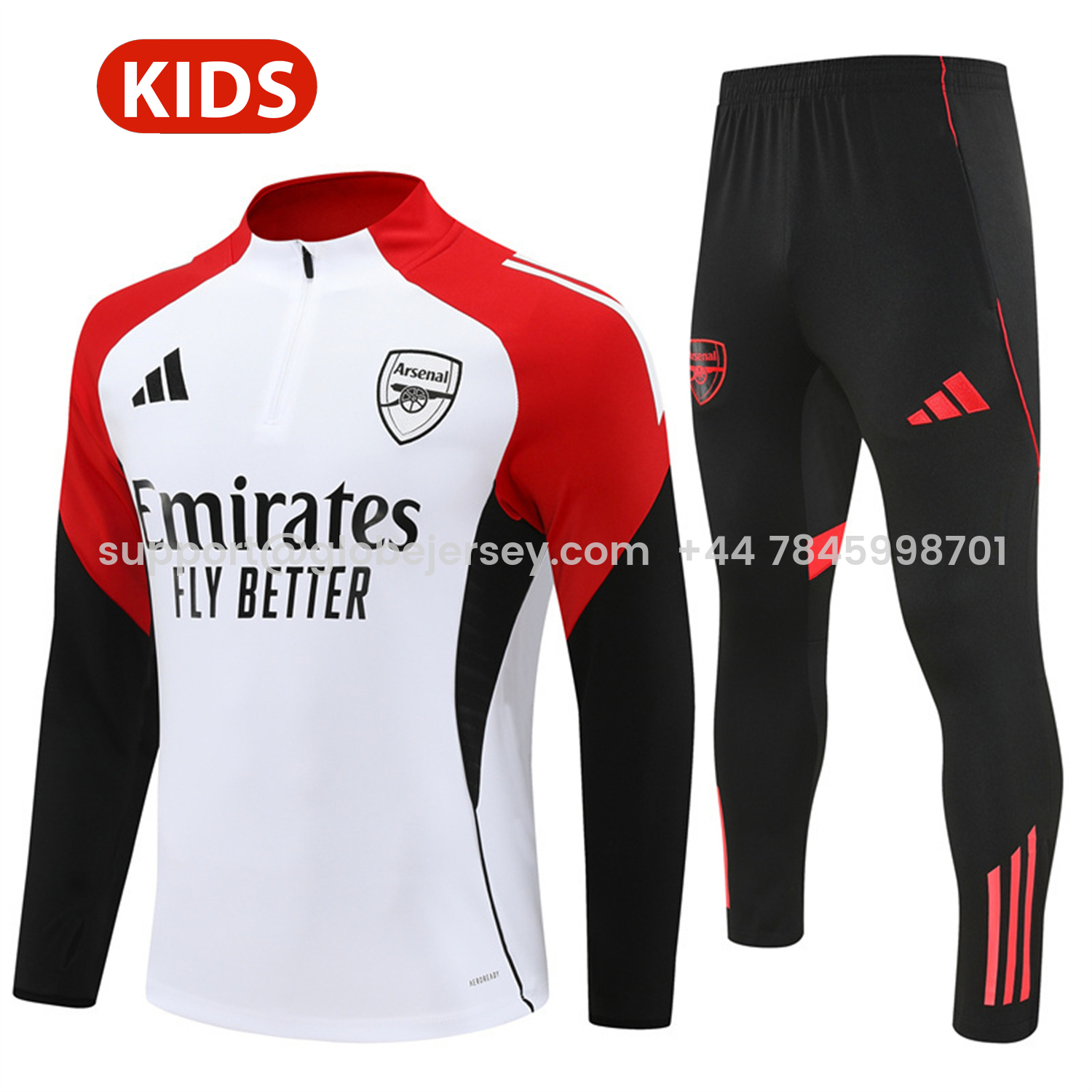 Arsenal 25-26 Kids Long Sleeve Training Set - White Top & Black Pants