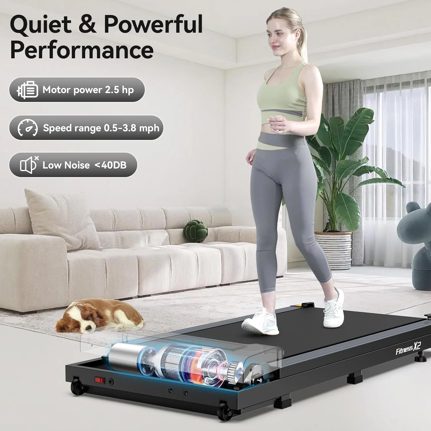 TOSSFD Treadmill Walking Pad with 6% Incline,2.5HP Under Desk Treadmill, Jogging Running Machine for Home Office X301