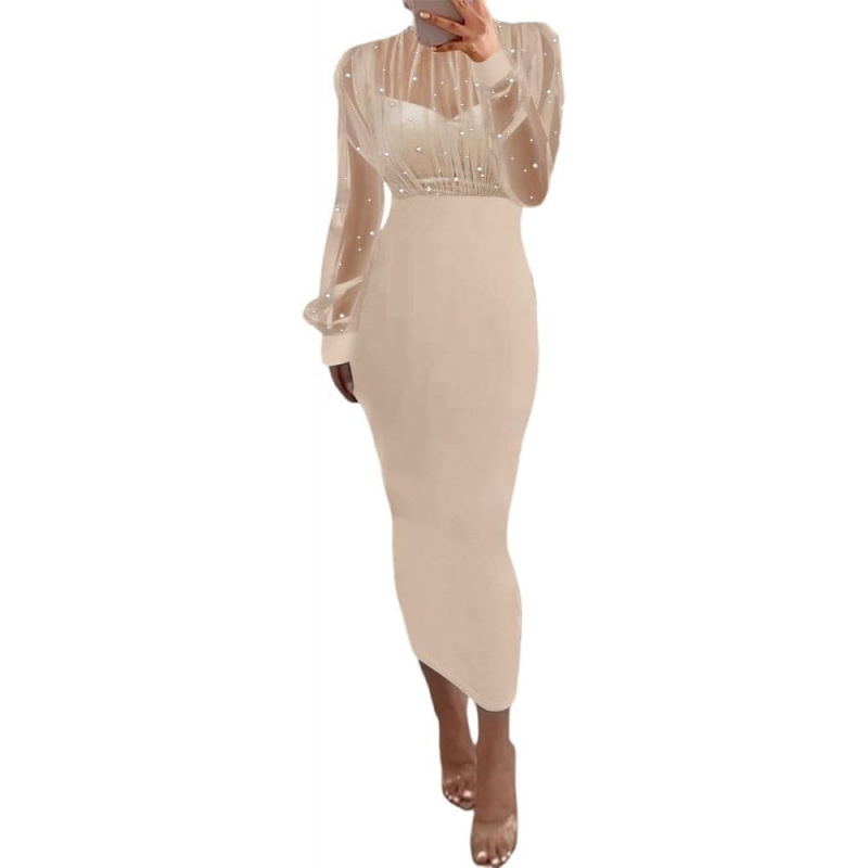 Women's Sexy Bodycon Midi Dress Mock Neck Long