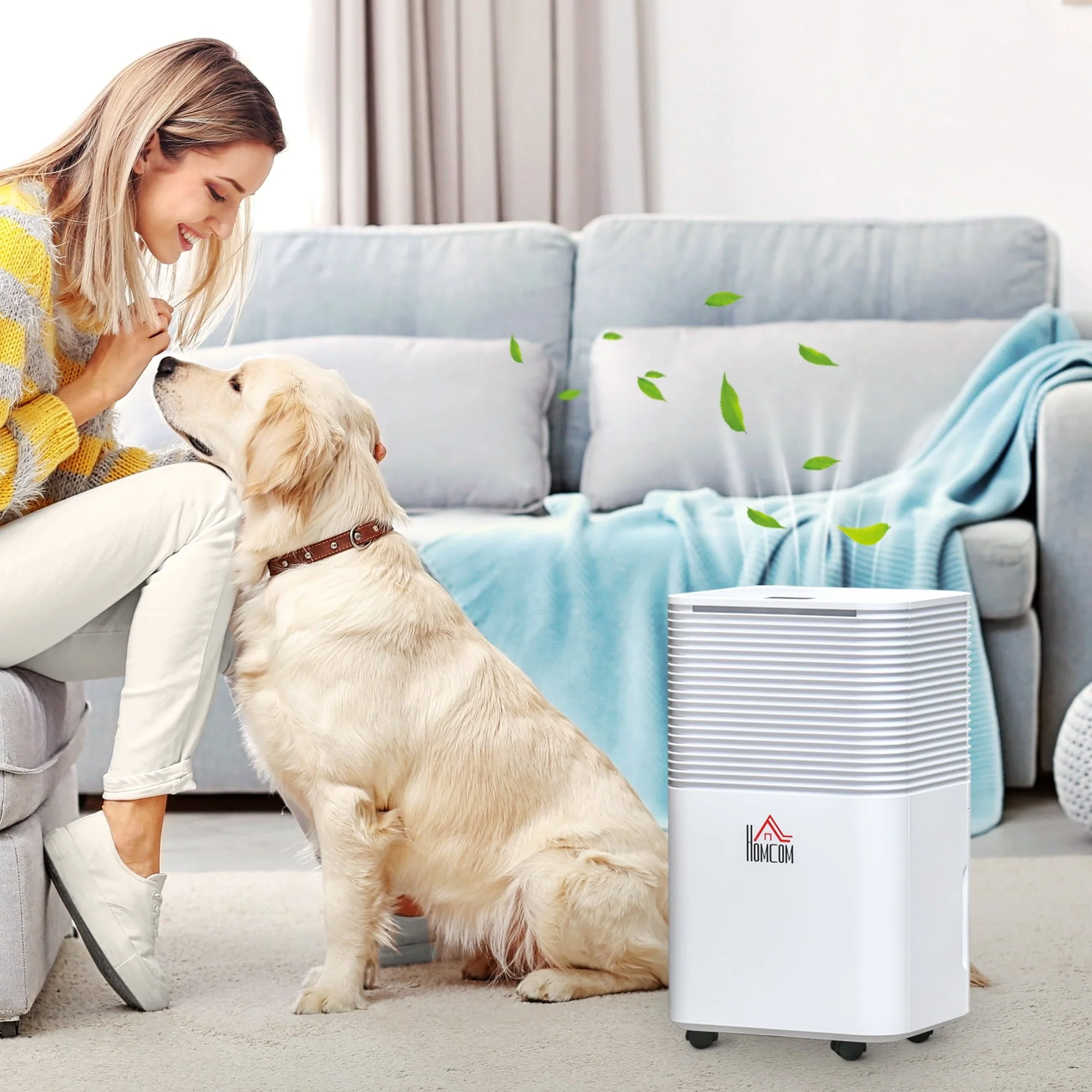 HOMCOM 1500 Sq. Ft Portable Electric Dehumidifiers with 3 Color Lights, LED Display, Quiet Dehumidifier for Basements, Bedroom, Bathroom, Closet, RV, 25pt/Day, White