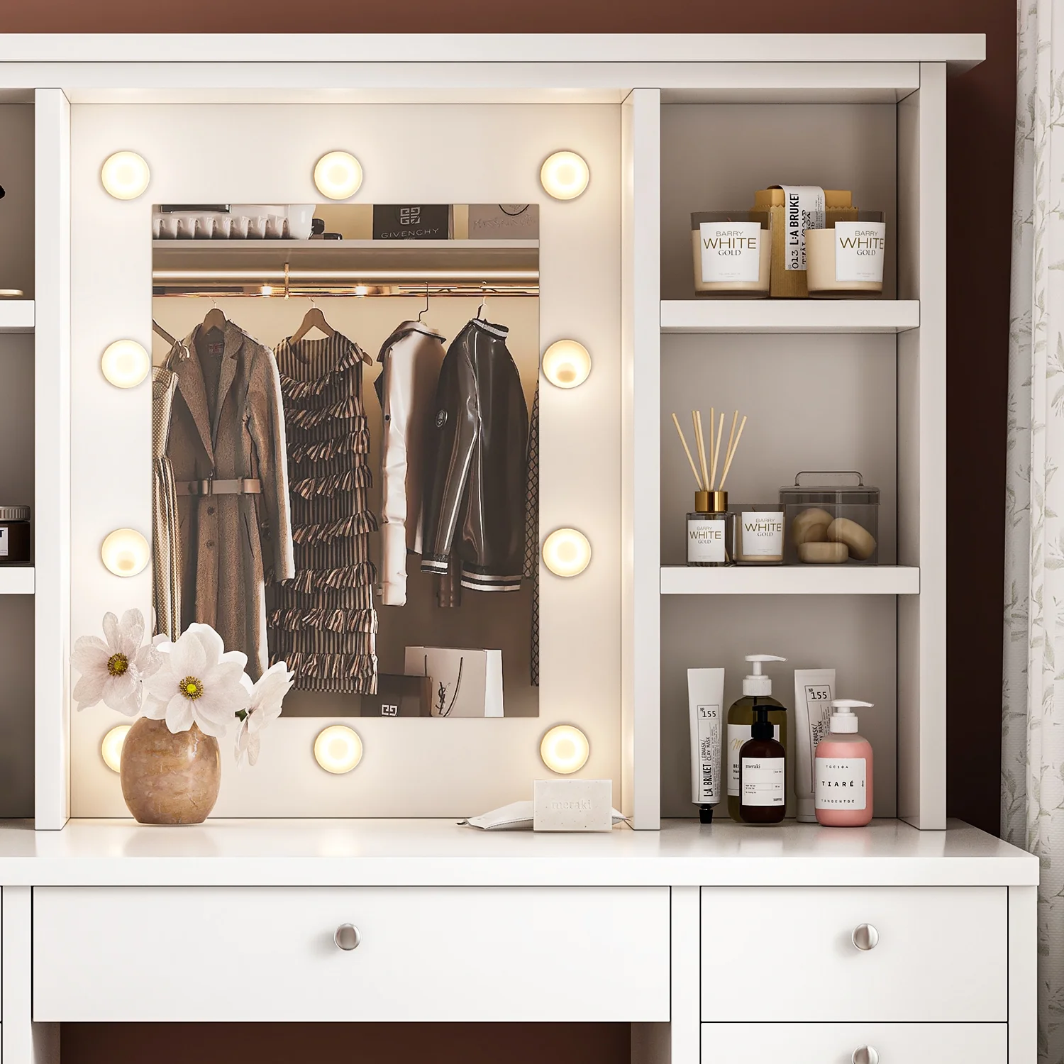 Makeup Vanity Desk with LED Mirror, 11 Drawers & Shelves, 3 Color Modes & Adjustable Brightness