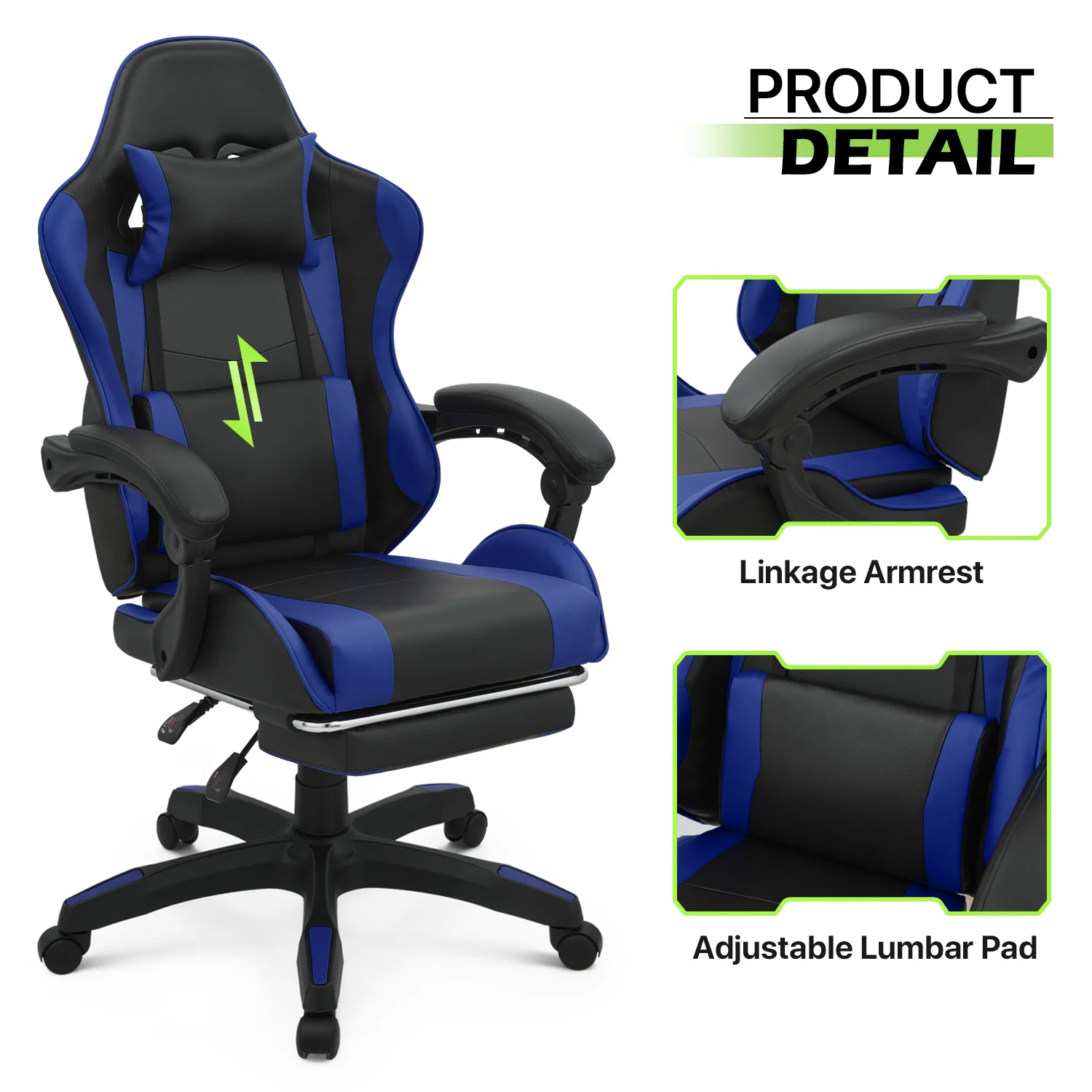 Magshion Adjustable Gaming Chair, Ergonomic PC Computer Seat with Headrest and Lumbar Support for Adults Teens Desk Chair, Black