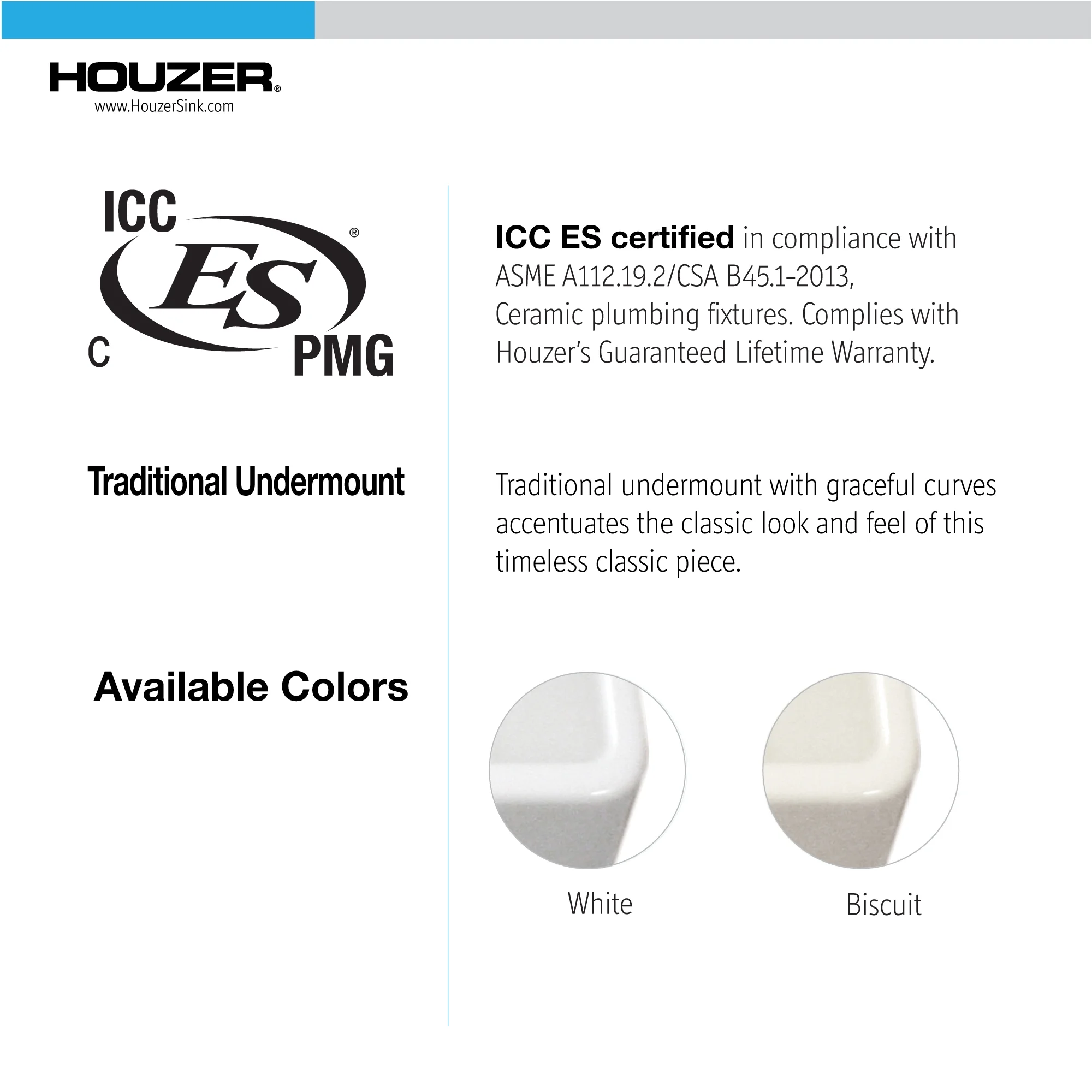 Houzer Platus 13 in White Fireclay Undermount Rectangle Single Bowl Bar Sink - PTB-1318 WH