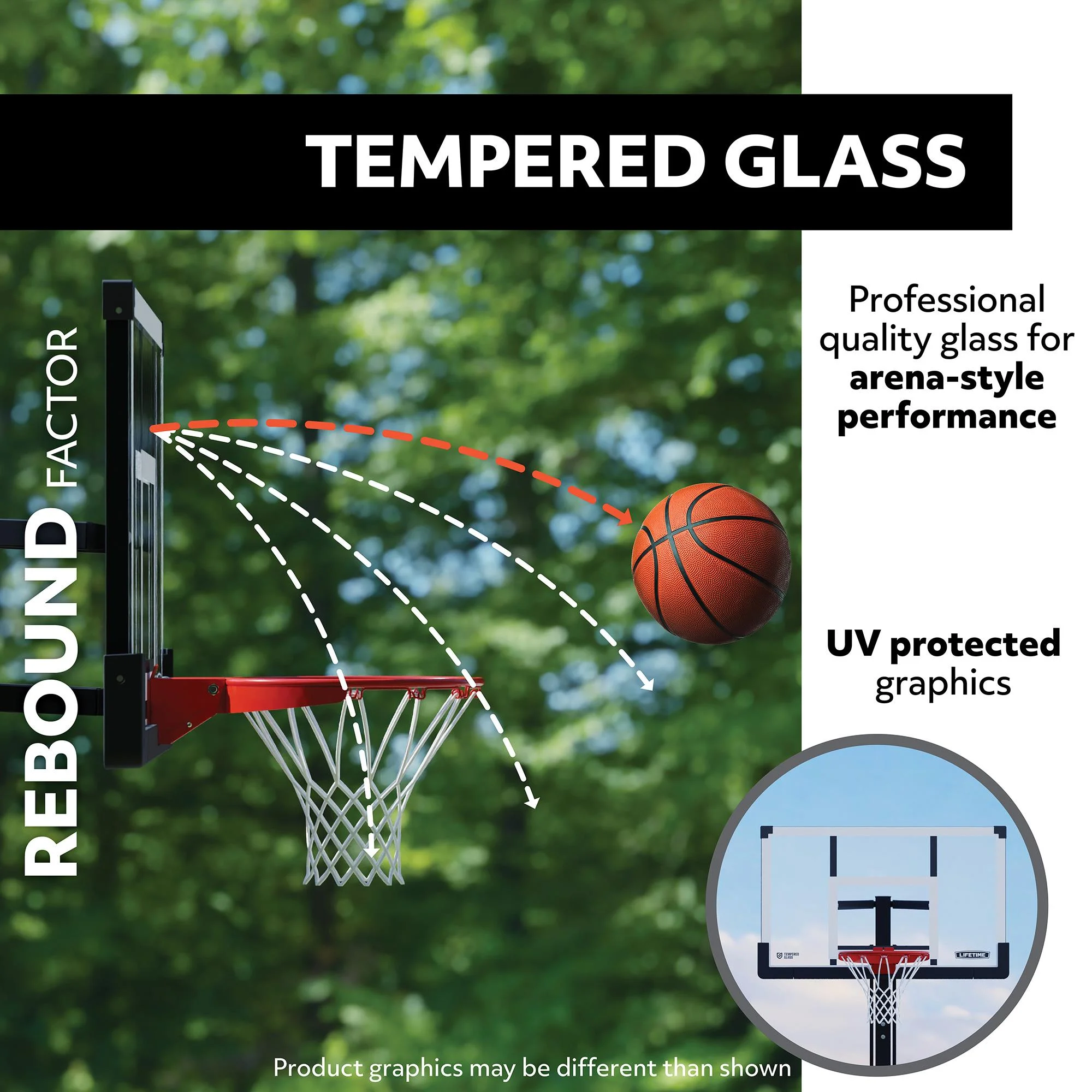 Lifetime 7.5ft. �C 10ft. Adjustable Height 60�� Tempered Glass Bolt-Down Basketball System (90569)
