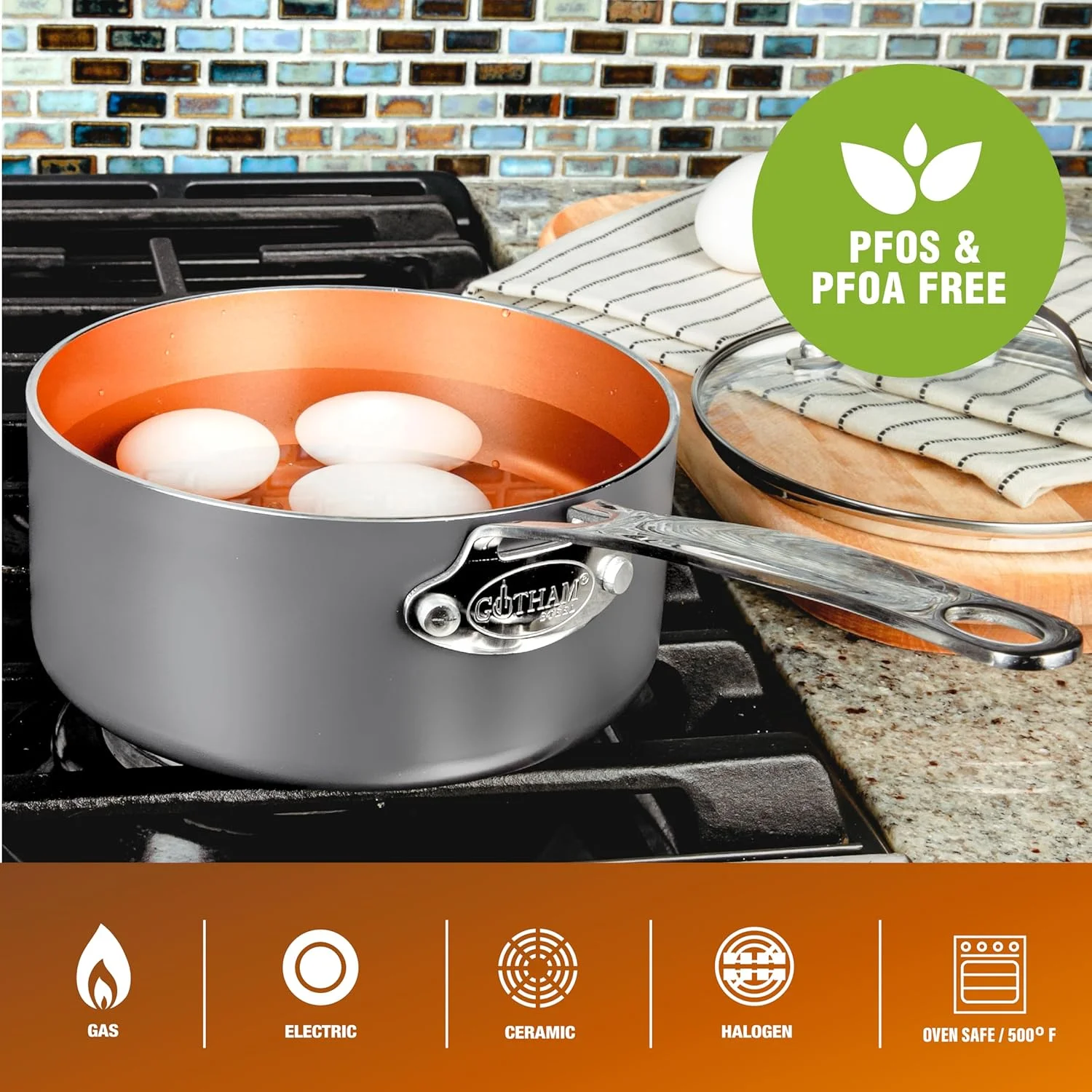 Gotham Steel 20 Pc Ceramic Cookware Set Nonstick, Pots and Pans Set Non Stick for Kitchen with Bakeware and Utensils, Pots and Pans for Cooking, Oven & Dishwasher Safe, Grey/Copper