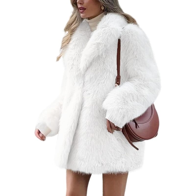 Women's Faux Fur Coat Fluffy Lapel Furry Jacket Long