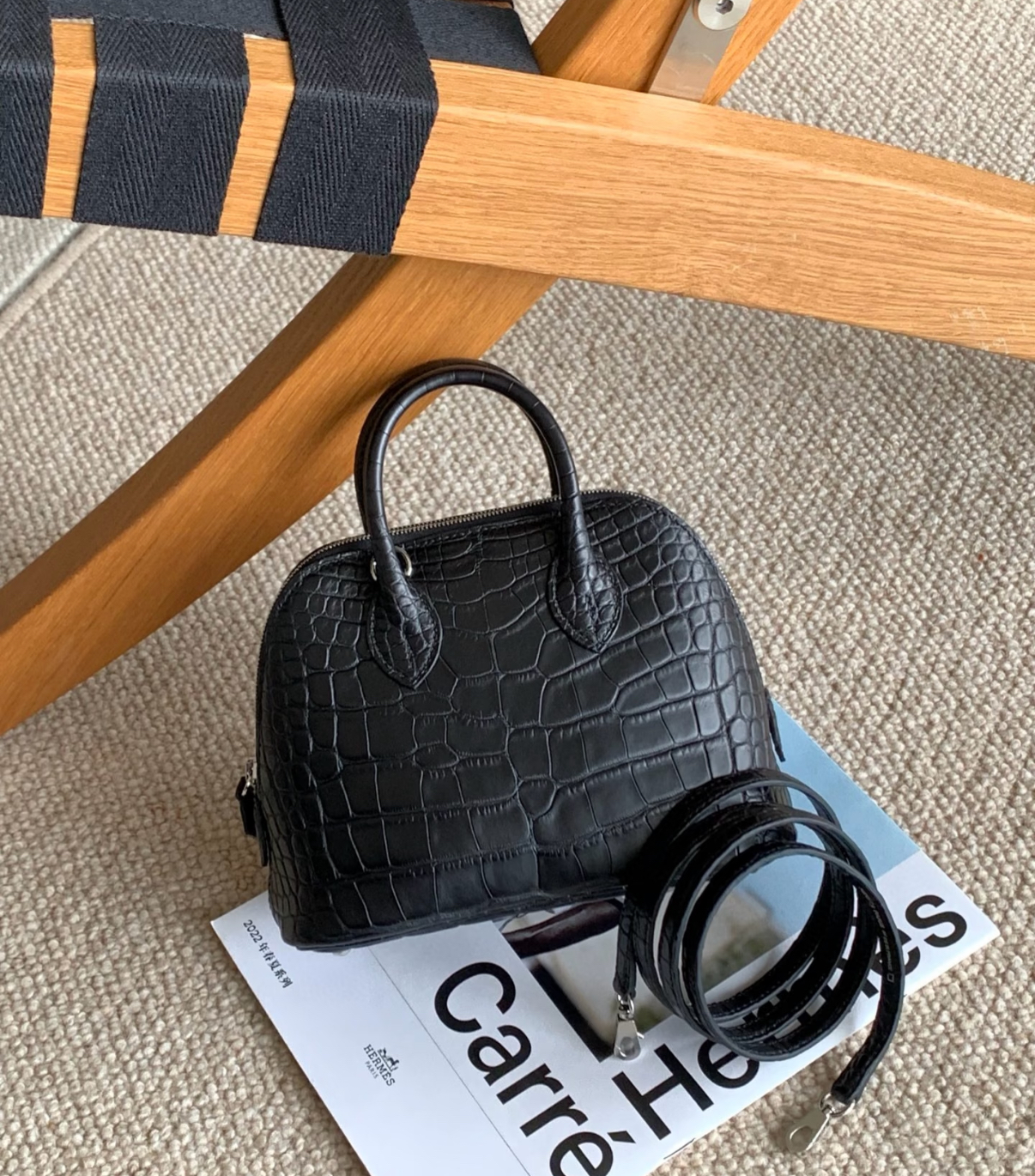 Bolide Mini 18CM Matte crocodile leather Black