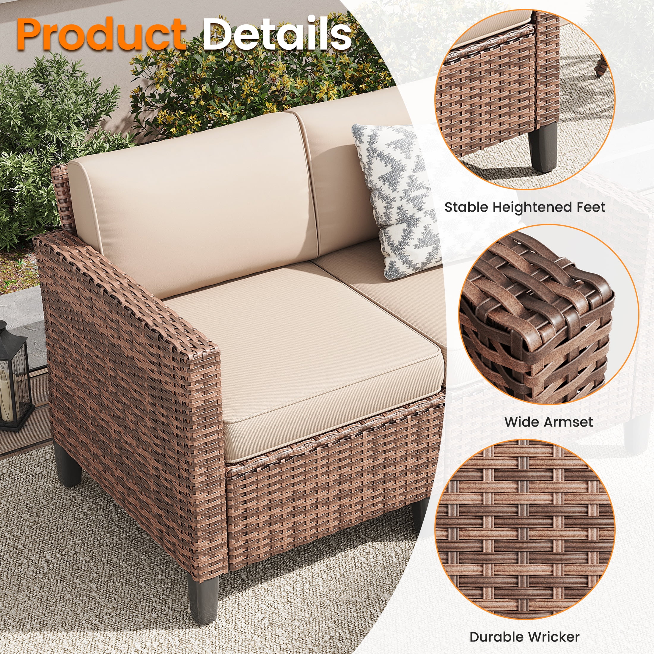 Poteban Outdoor Patio Furniture Set, Rocking Swivel Chair, 9 Pieces Wicker Rattan Sectional Furniture for Backyard (Grey)