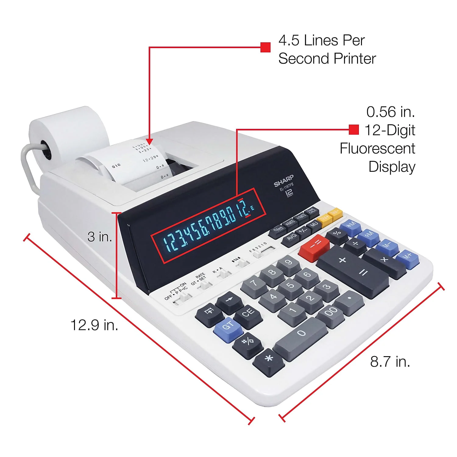 Sharp Calculators EL-1197PIII Two-Color Printing Desktop Calculator Black/Red Print 4.5 Lines/Sec