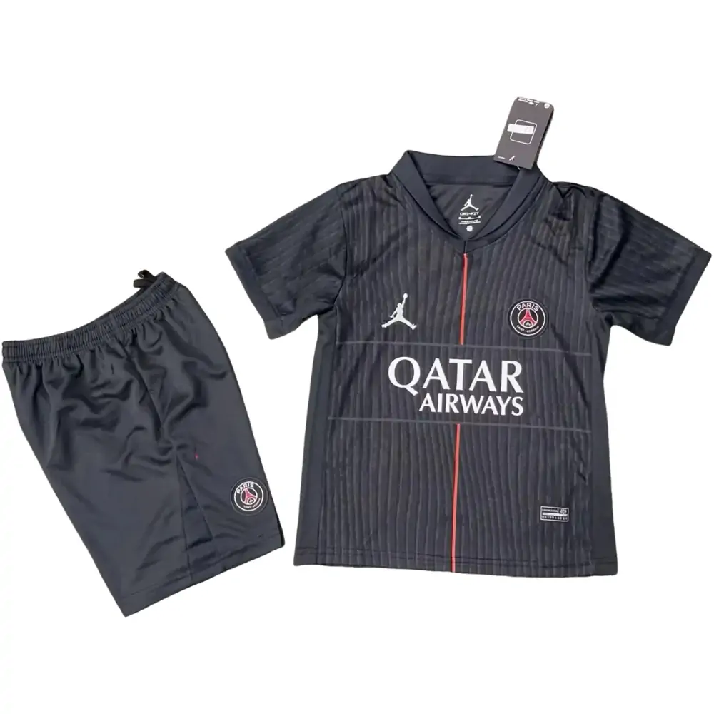 2025-26 Paris Saint-Germain three-away black jersey - children's set