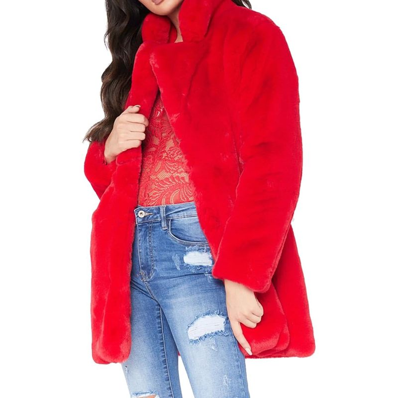Women's Winter Warm Lapel Faux Fur Coats with Inner Lining & Buttons