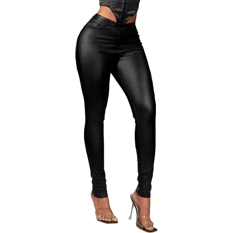 Women Faux Leather High Waist Sexy Leggings Stretchy Skinny Pants