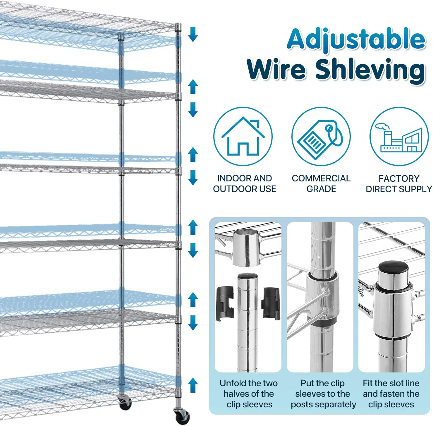 6 Tier Wire Shelving Unit Metal Storage Shelves w/Wheels, 350 Capacity Per Shelf, Heavy Duty Steel Garage Shelf, 48