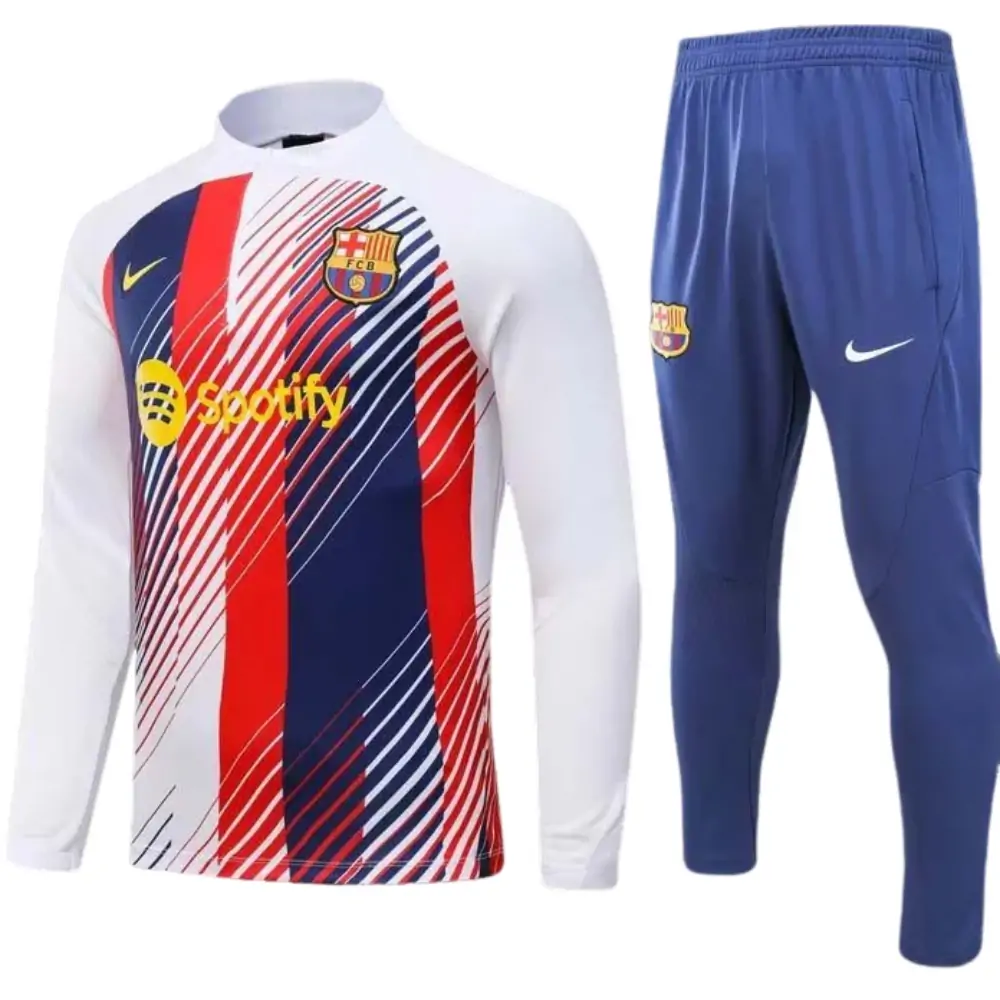 2023/2024 Barcelona Special Edition Half-Pull Training Suit White Jersey Set